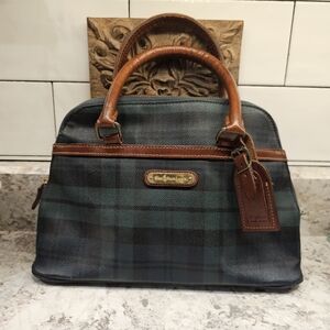 Polo Ralph Lauren Blackwatch Plaid Handbag with Brown Leather Accents
